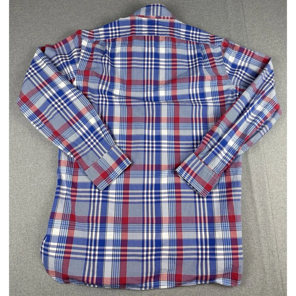 Polo Ralph Lauren Custom Fit Stretch Plaid Shirt Men's Medium Red Blue Cotton